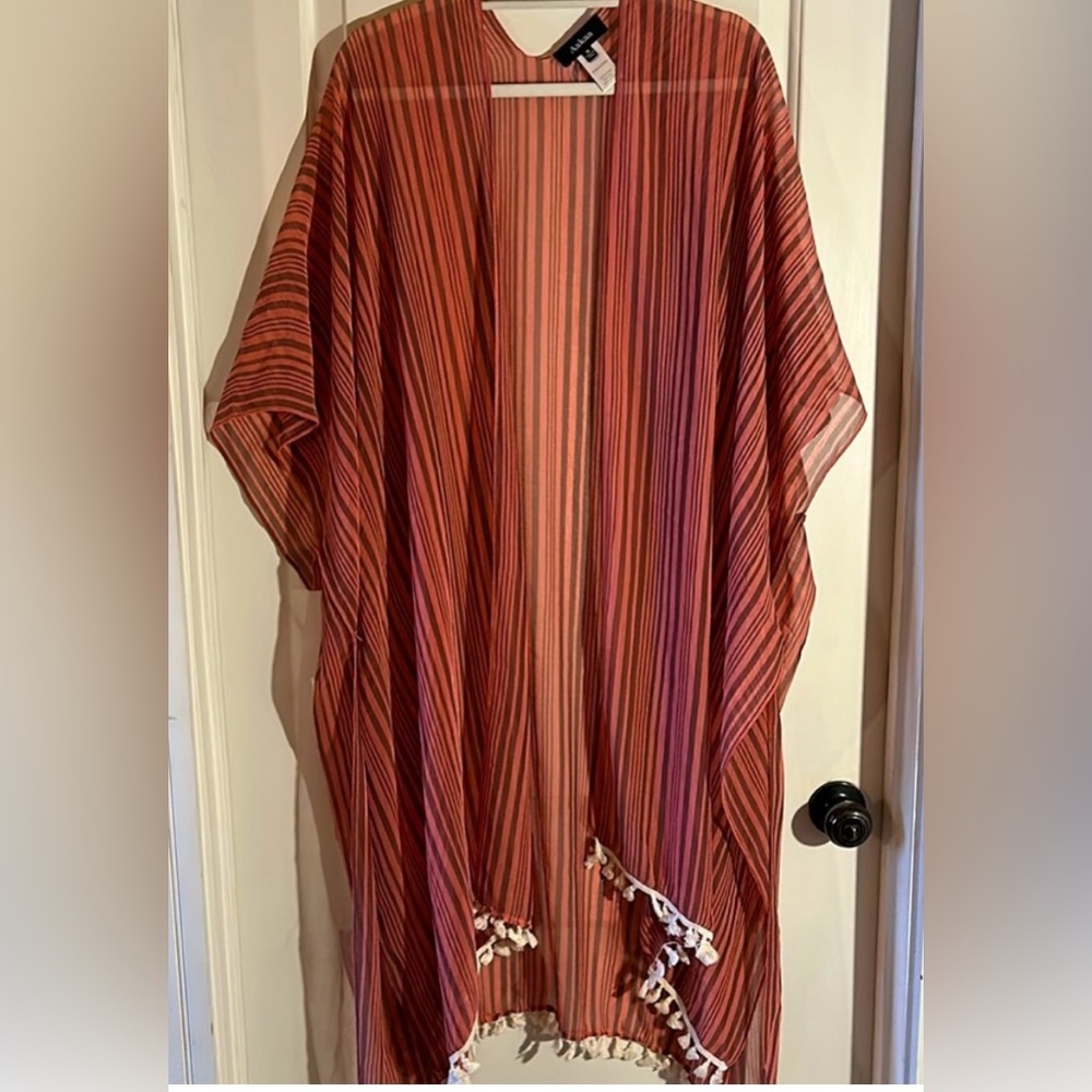 Aakaa Polyester Beach Cover Up Poncho tassel Trim